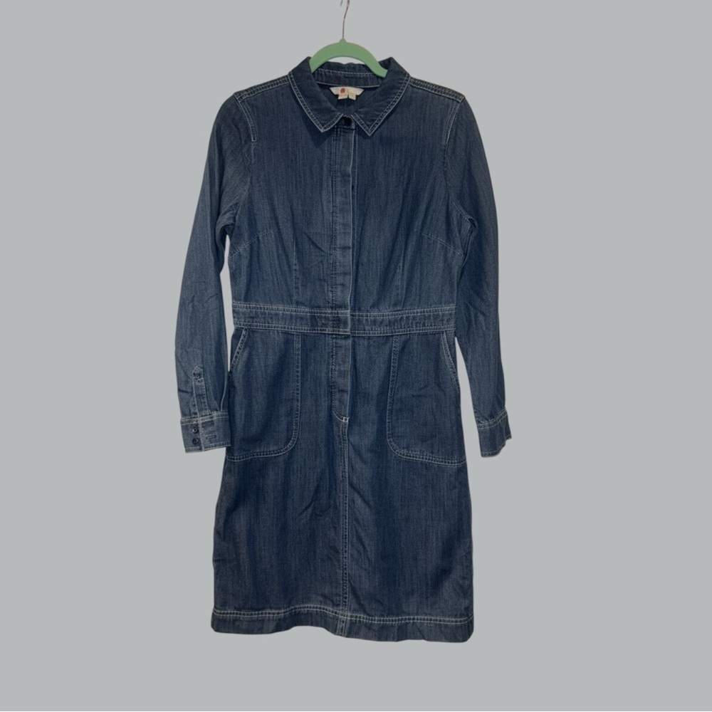 Boden Denim Shirt Dress Women’s 8L Long Sleeve Button Front Jean Dress Casual
